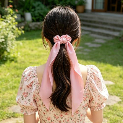 4PCS Hair Scarf Scruncheis for Women Knotted Bow Hair Ties Elastic Bands Satin Hair Ribbon Scrunchy Red Ponytail Holder for Women and Girls (Red/Pink/White Set) - color: Red/Pink/White Set