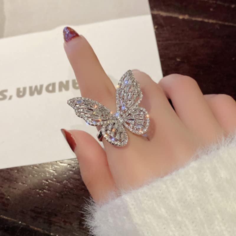 Oversized Butterfly Ring, Silver-Tone Statement Cocktail Ring