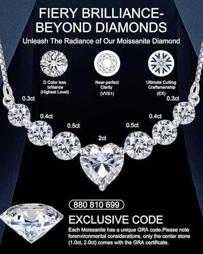 7 Stones Moissanite Necklace for Women, 18K Gold Plated Sterling Silver | 2.2-7.6 Carat Smile Moissanite Pendant Necklace, Anniversary Birthday Gifts for Women, Jewelry Gift for Wife Girlfriend