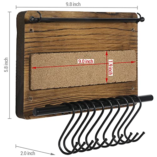 MyGift Wall Mounted Jewelry Organizer, Burnt Wood and Black Metal Necklace Holder, Bracelet, Earring Display Storage Rack with 10 Hanging S-Hooks