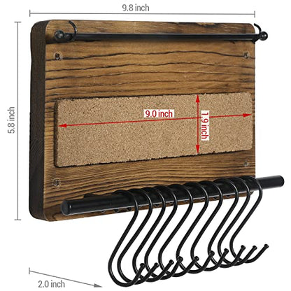 MyGift Wall Mounted Jewelry Organizer, Burnt Wood and Black Metal Necklace Holder, Bracelet, Earring Display Storage Rack with 10 Hanging S-Hooks