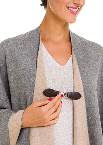 Clip Holder Buckle Clasp Pin for Poncho Cape Cardigan Wrap Shawl Accessories - color: Brown with Silver Clamps