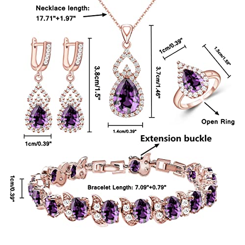 LMXXVJ Women Jewelry Set Platinum Plated Necklace Open Ring Earrings Bracelet Set,Birthday/Anniversary Mother’s Day Jewelry Gifts for Mom/Wife/Sister/Best Friend - color: Rose Gold-Purple