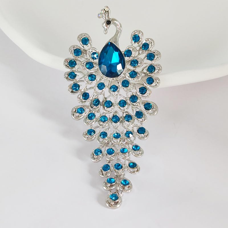 Elegant Floral Brooch Pins for Women, Crystal Pearl Rhinestone CZ Flower Lapel Pin Wedding Party Exquisite Brooches and Pins for Women Ladies - color: Silver+Blue