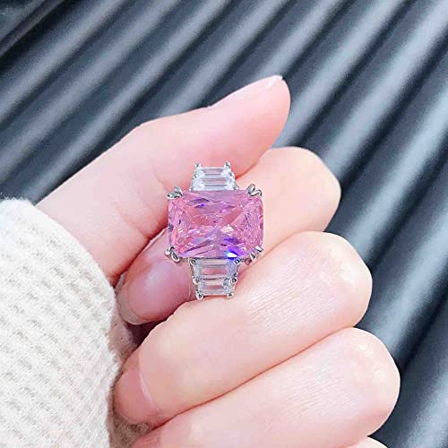 Moissanite Diamond Ring for Women 925 Sterling Silver Shiny Huge CZ Crystal Gemstone Open Adjustable Wedding Ring - color: Pink