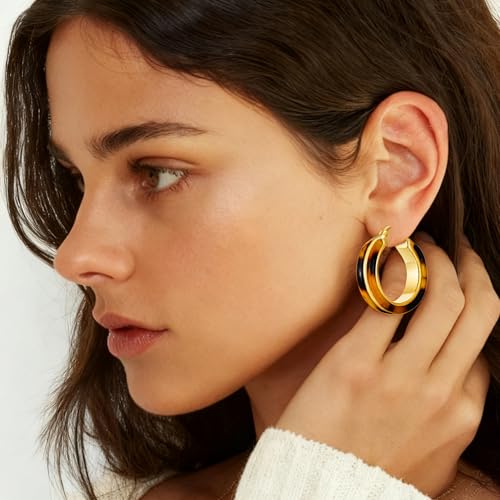 14K Gold Plated Chunky Hoop Earrings for Women Vintage Leopard Print Hoops Large Round Hoop Earrings Jewelry - style: Hoop