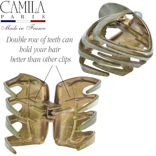 Camila Paris CP3647 French Octopus Hair Clip, 3.25" Large Claw Clips for Thick Hair, Girl Octopus Claw Clip for Women, Strong No-Slip Grip, Wide Jaw Clips for Women, Made in France - color: Green 3.5"