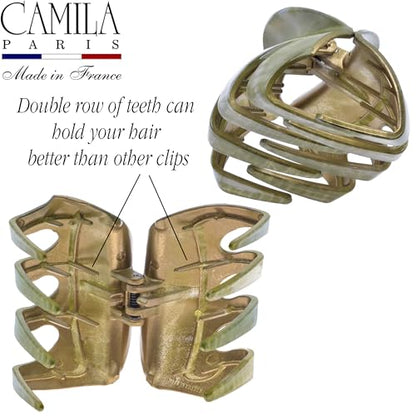 Camila Paris CP3647 French Octopus Hair Clip, 3.25" Large Claw Clips for Thick Hair, Girl Octopus Claw Clip for Women, Strong No-Slip Grip, Wide Jaw Clips for Women, Made in France - color: Green 3.5"