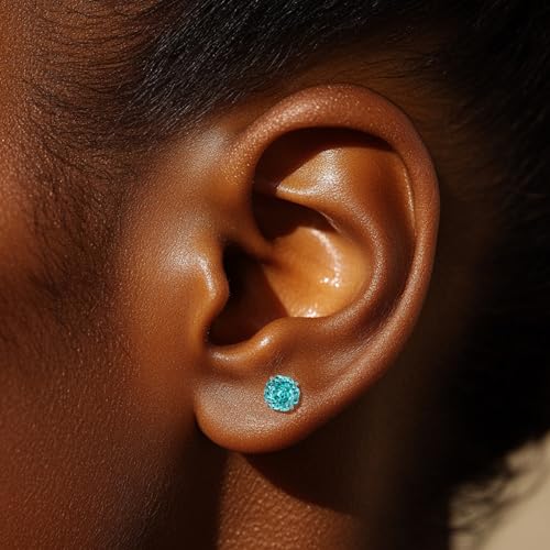 Zircon Flat Back Screw Hypoallergenic Surgical Steel Stud Earrings - color: Paraiba Green, size: 1ct - 0.24 Inch (6mm)