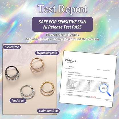 GAGABODY Septum Jewelry 16 Gauge Earrings Double Hoop Daith Earring Surgical Steel Hinged Nose Rings Nose Hoop Helix Tragus Rook Piercing - color: Style3:1pc Silver+Clear CZ
