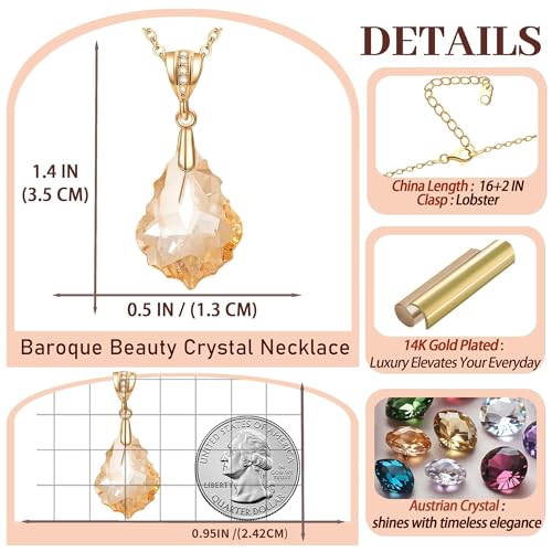 EVEVIC Teardrop Austrian Crystal Charm Pendant Necklace for Women | 14K Gold Plated,Adjustable Chain Fit,Elegant Teardrop Crystal,Gift Box Included,Perfect for Daily Wear and Special Events - color: Light Topaz