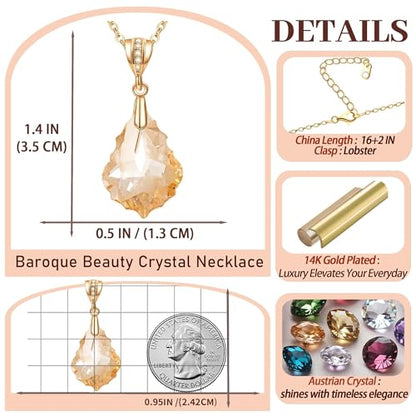 EVEVIC Teardrop Austrian Crystal Charm Pendant Necklace for Women | 14K Gold Plated,Adjustable Chain Fit,Elegant Teardrop Crystal,Gift Box Included,Perfect for Daily Wear and Special Events - color: Light Topaz
