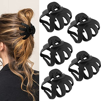 ATODEN Jumbo Octopus Hair Clips - 3.15" Matte Black Claw Clips for Long, Thick Hair (Pack of 5) - color: Black