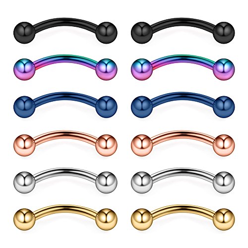 12PCS 12G Surgical Steel PA Eyebrow Ear Navel Belly Lip Ring Body Piercing Jewelry - style: 14mm w Balls