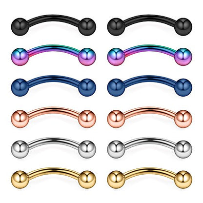 12PCS 12G Surgical Steel PA Eyebrow Ear Navel Belly Lip Ring Body Piercing Jewelry - style: 14mm w Balls