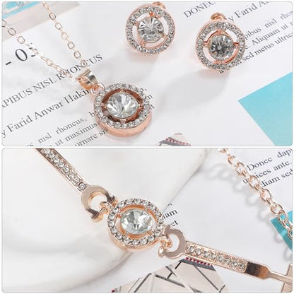 Crystal Jewelry Set for Women Cubic Zirconia CZ Jewellery Bridal Pendant Necklace Bracelet Earrings Set Wedding Jewelry Set - color: Gold