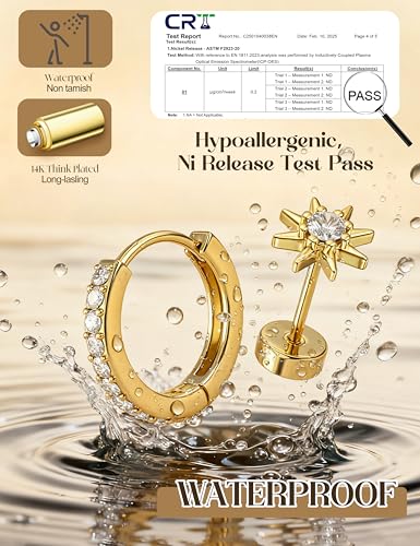 Flat Back Gold Earrings for Women Trendy Hypoallergenic Surgical Steel Earrings for Sensitive Ears-20G Cartilage Earring Stacks 14K Gold Plated Small Flatback Stud Hoops Cartilage Earring Set - color: 14K Gold Plated
