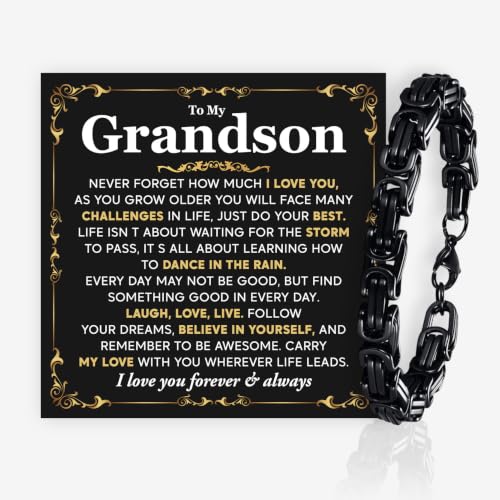 Grandson Gifts from Grandma Grandpa, Black Stainless Steel Bracelet with Meaningful Message Card, Birthday Gift for Grandson, Graduation Christmas Gift, Inspirational Keepsake Jewelry for Men - color: Grandson #5