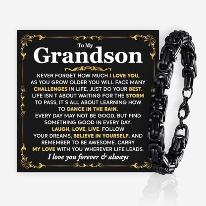 Grandson Gifts from Grandma Grandpa, Black Stainless Steel Bracelet with Meaningful Message Card, Birthday Gift for Grandson, Graduation Christmas Gift, Inspirational Keepsake Jewelry for Men - color: Grandson #5