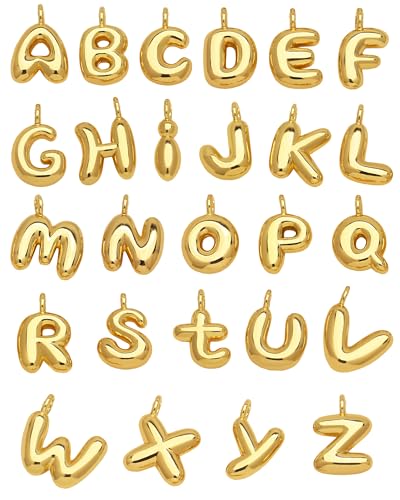 stino No Tarnish Bubble Letter Charms for Jewelry Making | 8K Gold Plated, 26 Pieces A-Z, Alphabet, Initial, Pendants, for Necklace - style: Large