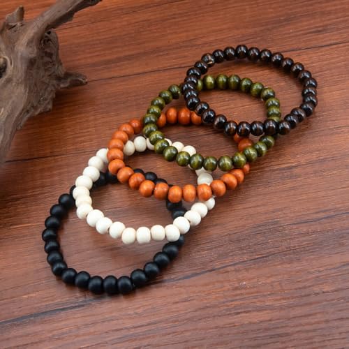5pcs Wooden Bead Bracelet Set For Men & Women - Funky Style, Father'S Day, Mother'S Day, Christmas, Birthdays, Thanksgiving Beads For Bracelets