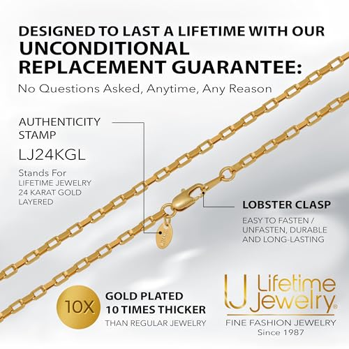 LIFETIME JEWELRY Paperclip Chain Necklace for Men and Women 24k Real Gold Plated Necklace - size: 30 inches, style: 3mm