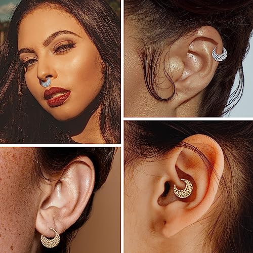 FUNLMO 18G 16G Septum Jewelry Triple Stacked Septum Nose Ring Surgical Steel Daith Conch Helix Cartilage Lobe Piercing Jewelry - color: Style33: Gold-hammered