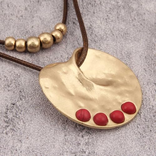 Boho Necklaces for Women Chunky Circle Necklace Bohemian Necklaces | Chunky Boho Necklace for Women Layered Boho Circle Leather Choker Necklace Long Vintage Necklaces Bohemian Jewlery Gifts - style: Bohemian Pendant Necklace