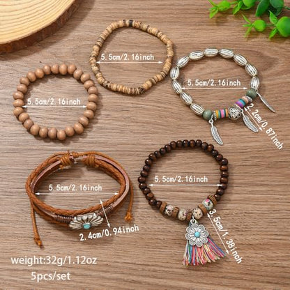 Western Outfits for Women Turquoise Western Bracelets Bohemian Vintage Stackable Beaded Leather Bracelets Adjustable Hand-woven Layered Bracelet Western Country Concert Jewelry for Women - style: Tassel