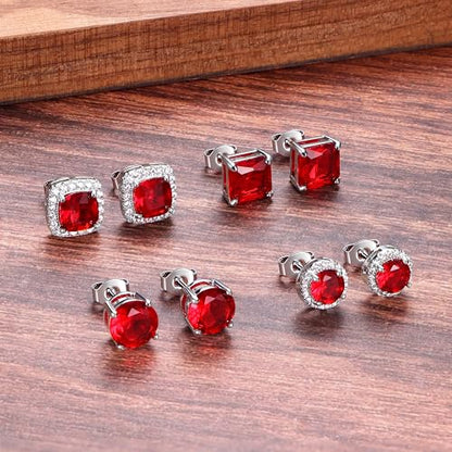 MILACOLATO S925 Sterling Silver Stud Earrings for Women Men Hypoallergenic 18K Gold Plated Cubic Zirconia Earrings Studs Brilliant Simulated Diamond Halo Earring for Sensitive Ears - style: 18K White Gold Plated - Red CZ