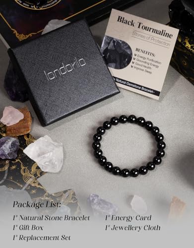 Natural Stone Beaded Bracelets for Men Women, 4mm 6mm 8mm | Healing Crystal, Protection Gemstone, Gift Packaging with Energy Card, Stretch Jewelry, Replacement Beads Included, 18 Stone - color: Black Tourmaline(Protection & Balance), size: 8mm