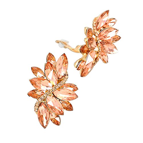 Rosemarie Collections Women's Dazzling Crystal Marquis Leaf Cluster Statement Clip On Earrings, 1.87" - style: Peach Crystal Gold Tone