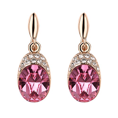 Yoursfs Wedding Clip on Earrings For Women 18K Gold Plated Halo Big Austrian Crystal Dangle Earring Birdal Jewelry - color: Pink