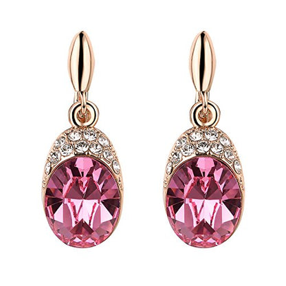 Yoursfs Wedding Clip on Earrings For Women 18K Gold Plated Halo Big Austrian Crystal Dangle Earring Birdal Jewelry - color: Pink