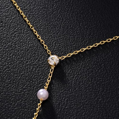 Gold Pearl Choker Necklace for Women, Simple Y Lariat Necklace Non Tarnish Pearl Drop Chain Wedding Jewelry for Bridal