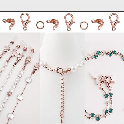 1000PCS Jewelry Making Accessories Set, 100 Lobster Claw Clasps 300 Crimp Beads Crimp Beads Clasps Caps 600 Open Jump Ring Connectors for DIY Bracelet Necklace Crafts Jewelry Making(Rose Gold) - color: Rose Gold
