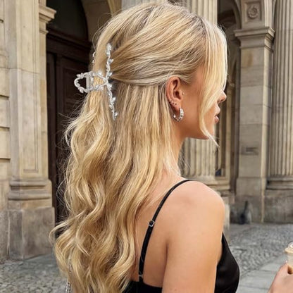 CAKURE Silver Hair Clips Rhinestone Claw Clip Large Fancy Hair Clip Claw Bride Wedding Hair Accessories for Women (Pack of 2) (c-silver) - color: c-silver
