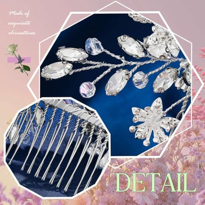 Evild Wedding Hair Clips Silver Rhinestone Bridal Headpiece Prom Hair Accessories for Women - color: Silver