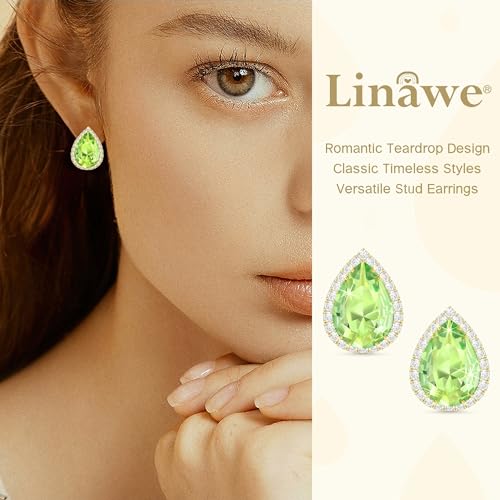 Linawe Women Stud Earrings, Teardrop Diamond Moissanite Cubic Zirconia Earrings Studs Rhinestone Jewelry Gold/Silver/Rose Gold - color: Gold,August