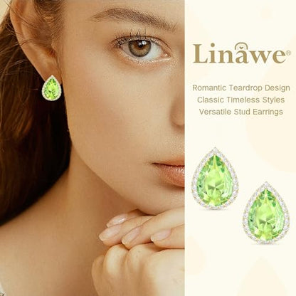 Linawe Women Stud Earrings, Teardrop Diamond Moissanite Cubic Zirconia Earrings Studs Rhinestone Jewelry Gold/Silver/Rose Gold - color: Gold,August