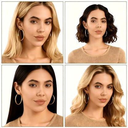 1 Pairs 60/70mm Silver 14K Gold Rose Gold Hoop Earrings for Women Hypoallergenic Stainless Steel Lightweight Big Hoops Shiny Dangle Earrings Trendy Jewelry Gifts - color: 60mm-Gold Hoop Earrings