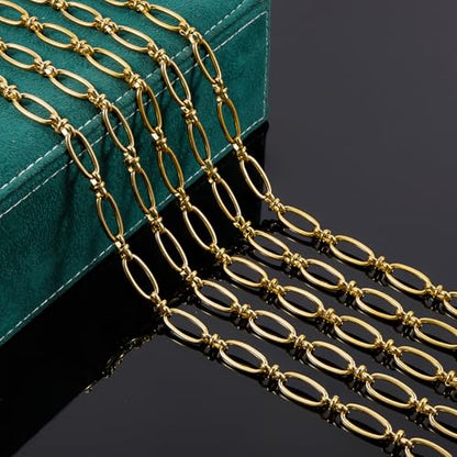 2 Meters Gold Plated Jewelry Making Chain Stainless Steel Long Oval Link Chains Bulk with Jump Rings and Lobster Clasps - color: Long Oval Gold