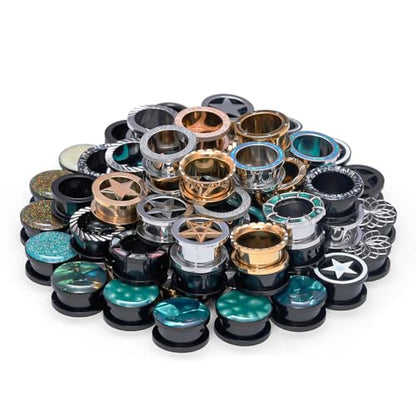 COOEAR Screw Fit Ear Gauges Flesh Plugs, 10 Pairs Random Styles Plugs Tunnels, Stainless/Glass/Stone/Acrylic Ear Piercing Stretchers Expander. - color: MH5, size: 22 mm
