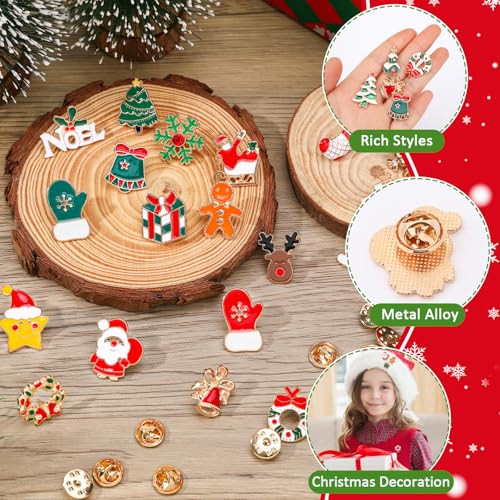 SANNIX 60Pcs Christmas Pins, Christmas Enamel Lapel Pins Assorted Santa Claus Snowflake Snowman Holiday Cartoon Pin Badge for Clothes Bags Hats Accessories, 30 Styles - style: Christmas Pins