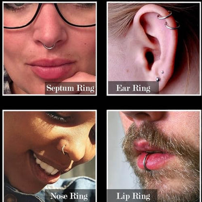 2Pcs Titanium Nose Rings 20G 18G 16G 14G Nose Rings Hoops Diameter 5mm to 12mm Silver-Gold-Rose Gold-Black Cartilage Helix Tragus Daith Rook Hoop Earrings Hinged Segment Septum Clicker Body Piercing Jewelry - color: Silver