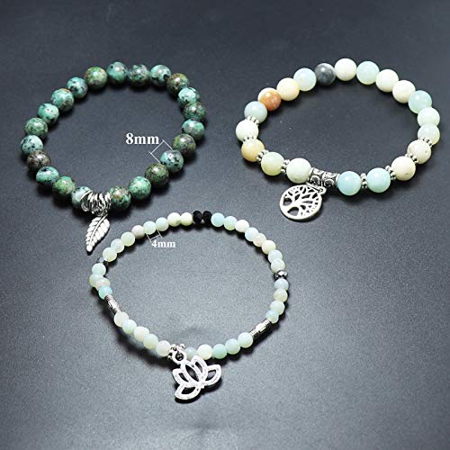 Tree of Life Yoga Healing Stone Bracelets,Multilayer Lotus Chakra Stone Reiki Bracelet Sets,Anxiety Crystal Natural Stone,for Women Stress Relief - style: Style 8 Amazonite + African Turquoise