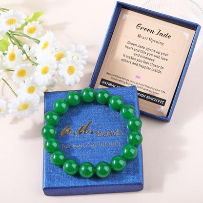 AD Beads Handmade Gemstone Stretch Elastic Bracelet Crystal Healing Reiki Nature's Beauty and Spiritual Essence Unisex (12mm, Green Jade (Heart Opening)) - color: Green Jade (Heart Opening), size: 12mm