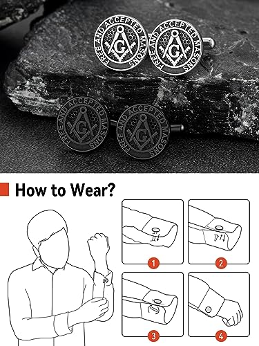 FaithHeart Mens Cufflinks, Norse Viking Tuxedo Shirt Cuff Links, Stainless Steel Cuff Links and Shirt Studs, Gift Box - style: 04. Mason-Black