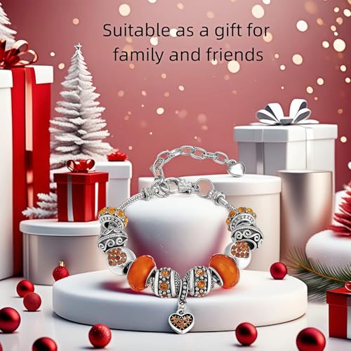 Pink Hearts Silver Plated Charm Bracelet, DIY Jewelry for Women with Beads, Charms, and Adjustable Snake Chain, Fits 7.5"+1.5" - color: Gold, size: 18cm