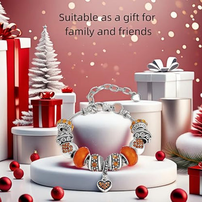 Pink Hearts Silver Plated Charm Bracelet, DIY Jewelry for Women with Beads, Charms, and Adjustable Snake Chain, Fits 7.5"+1.5" - color: Gold, size: 18cm